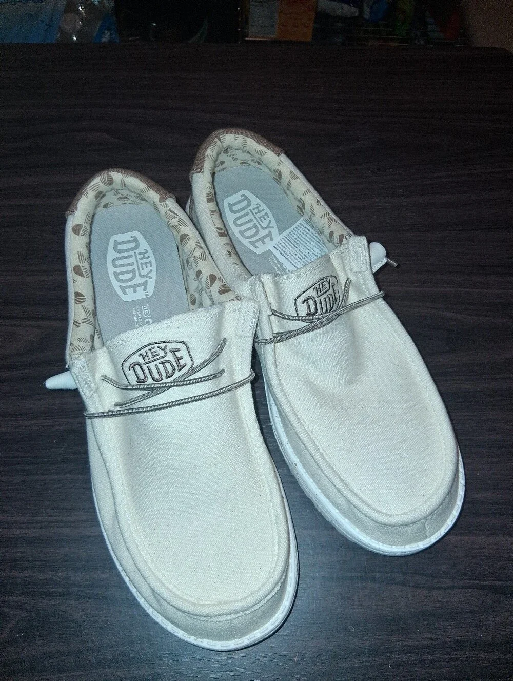 Hey Dude Men’s Slip-On Loafers in Cream with Brown Trim